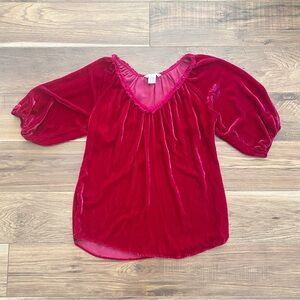 Velvet Vneck Deep Pink Blouse